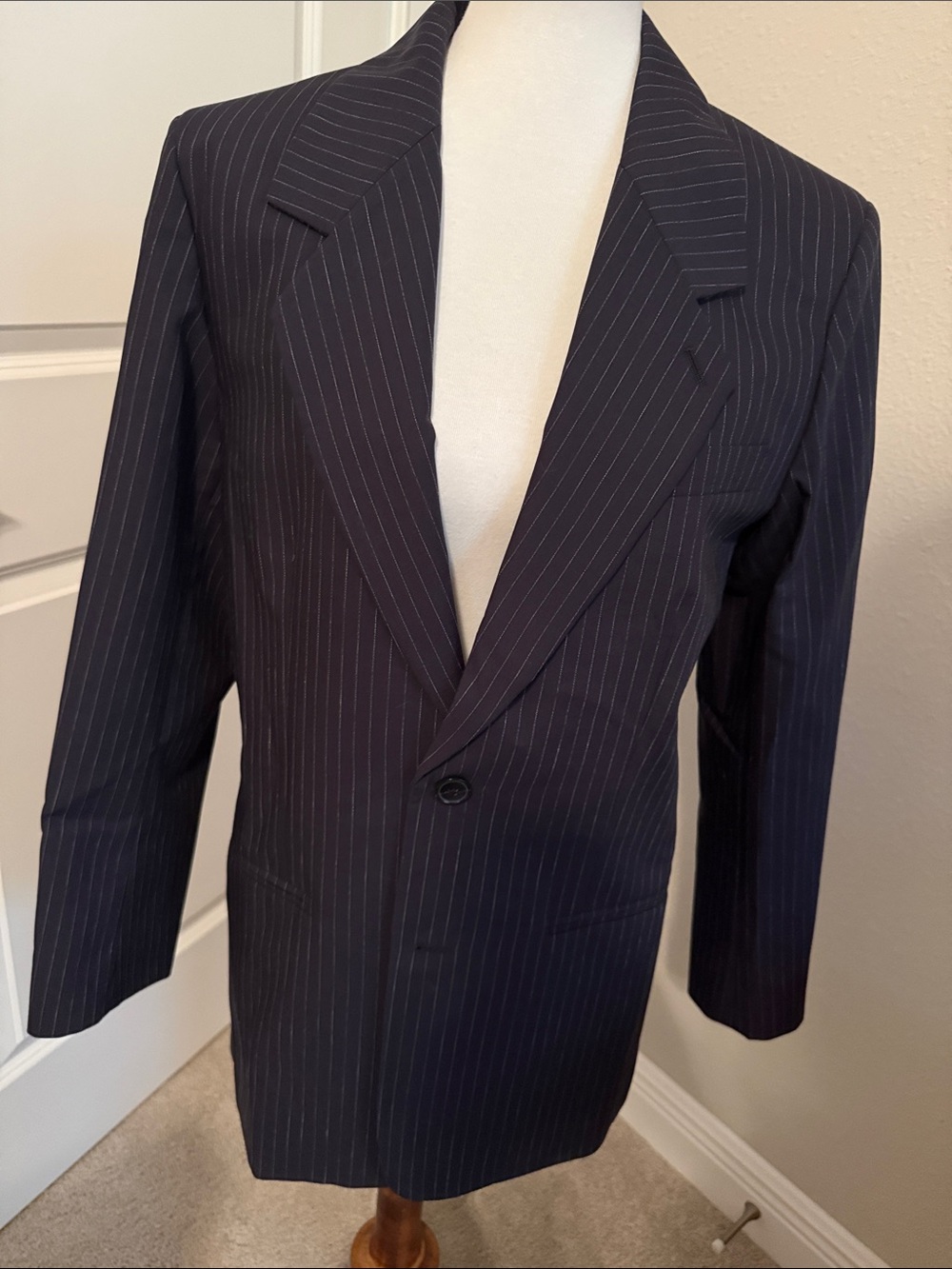 Classic Frame Women’s Navy Pinstripe Suit